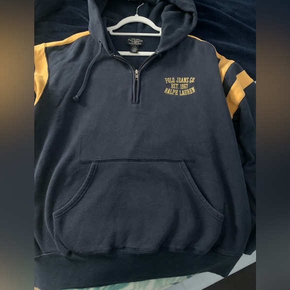 Vintage Polo Jeans Ralph Lauren Blue and yellow hoodie Men’s Large - Picture 7 of 7